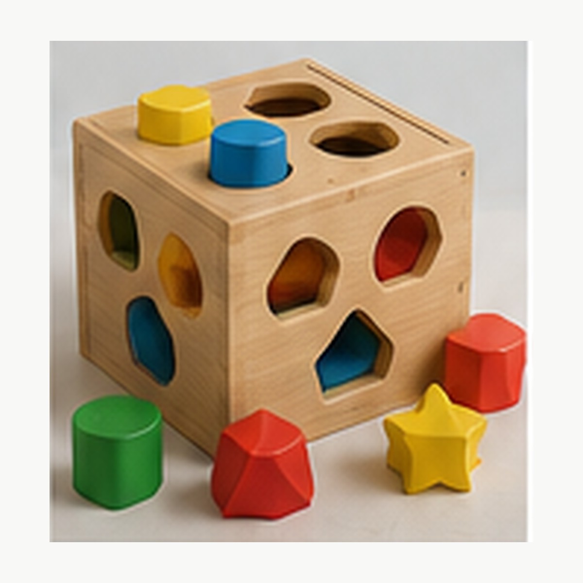 Illustrative image of a wooden shape sorting cube