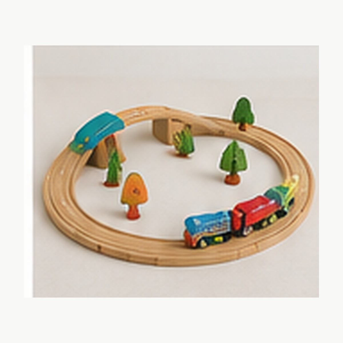 Illustrative image of a wooden train track and toy train