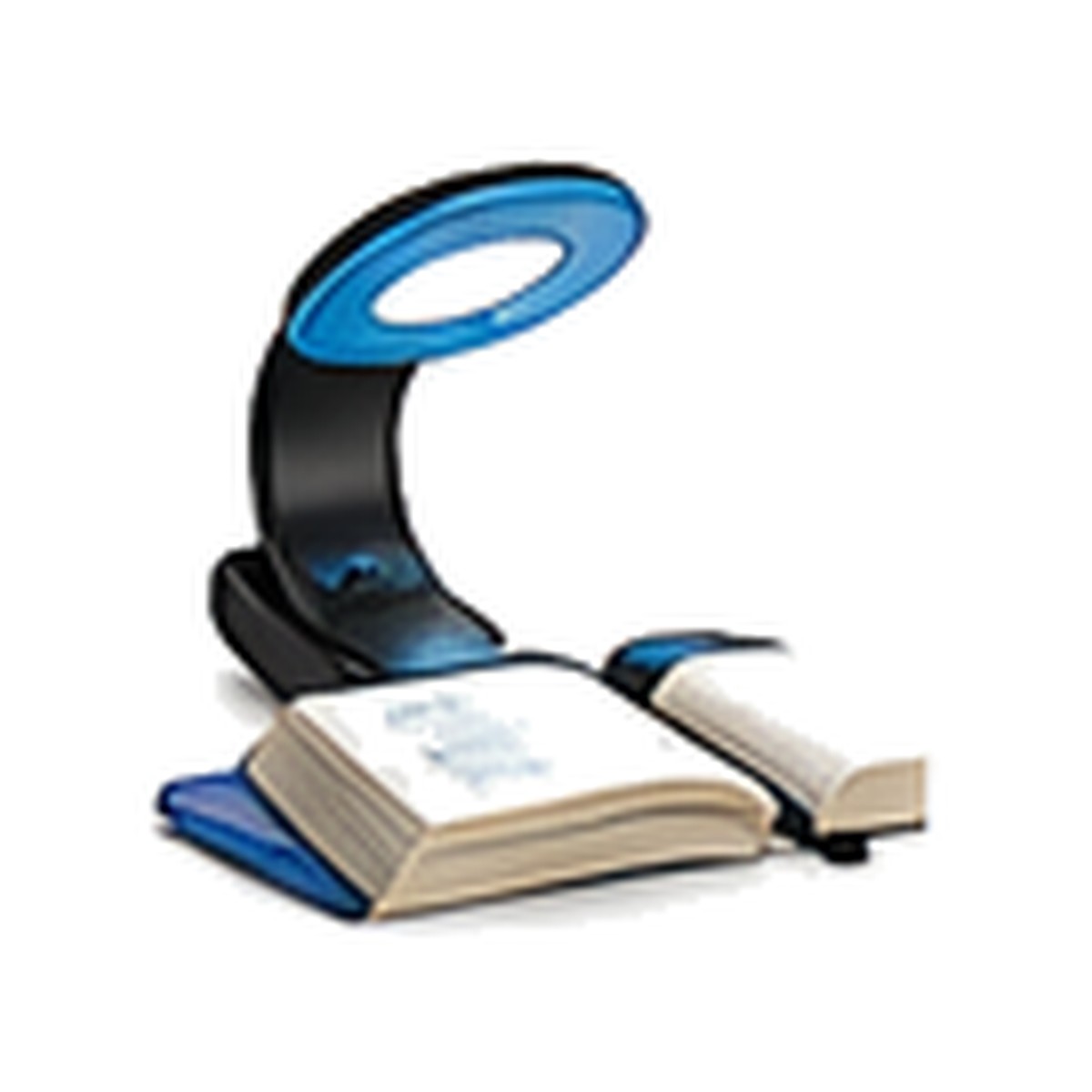 Illustrative image of a clip-on reading light beside an open book