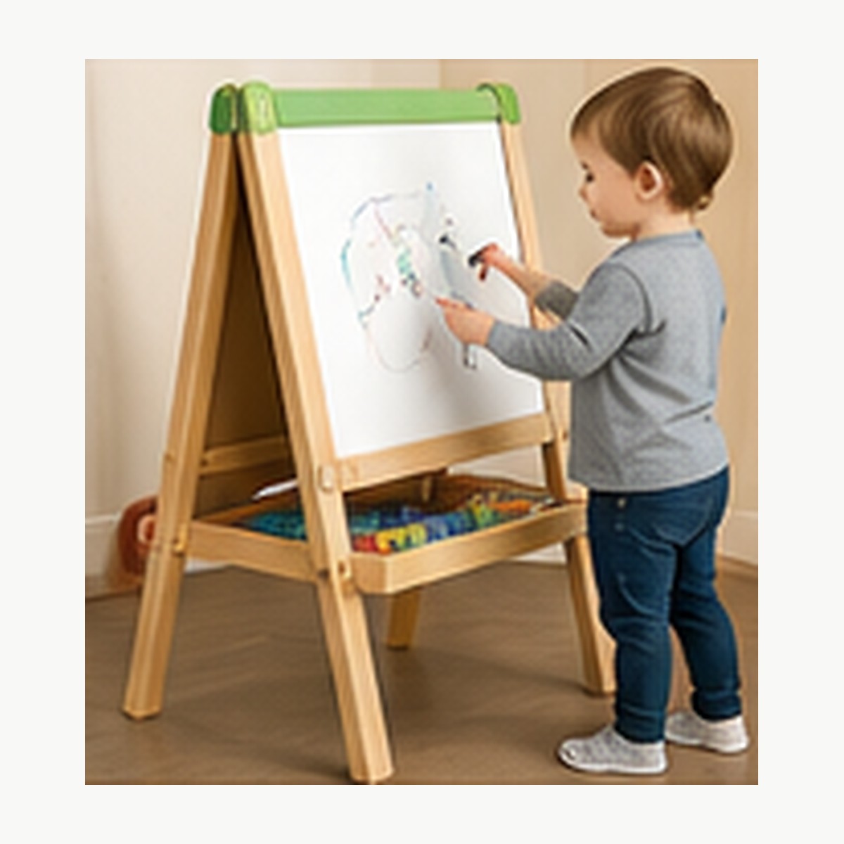 Illustrative image of a standing child art easel